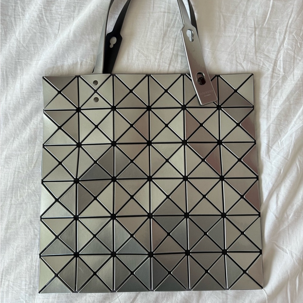 Issey Miyake Bao Bao Silver Geometric Prism Metallic Tote Bag